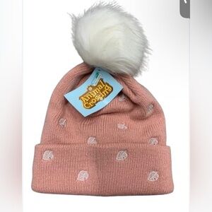 NWT Nintendo Animal Crossing Embroidered Pink Beanie with Pom Pom